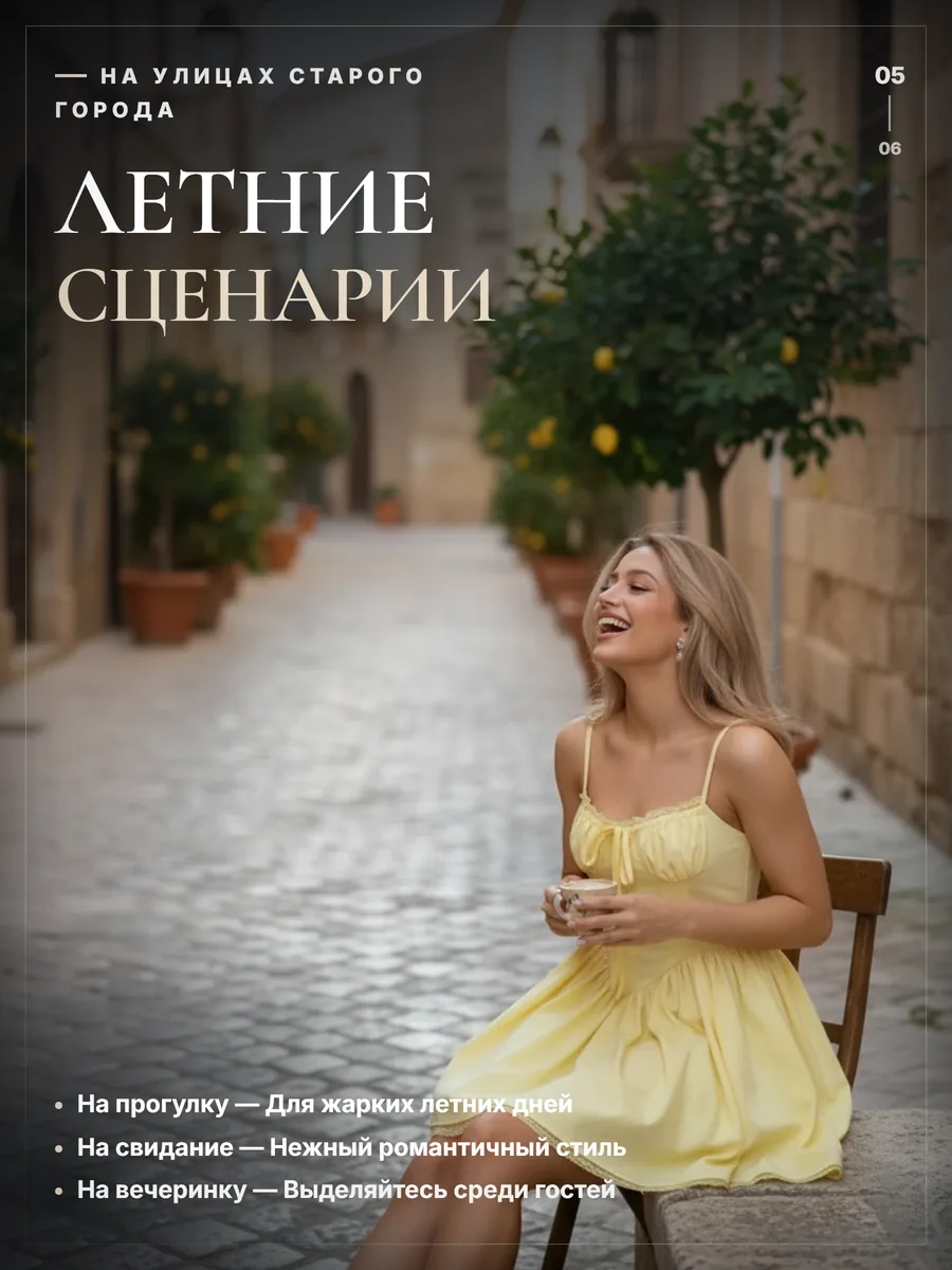 Слайд «летние сценарии»: сарафан на прогулку, свидание и вечеринку